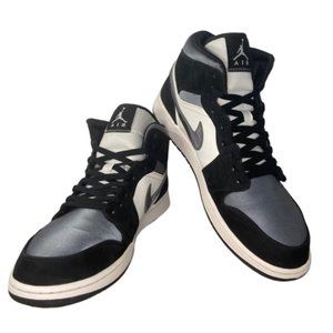 Nike Air Jordan 1 Mid Satin Grey Sneakers Mens 14 Black White Shoes 852542-011